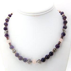 Sterling Amethyst, Rose Quartz Garnet Necklace